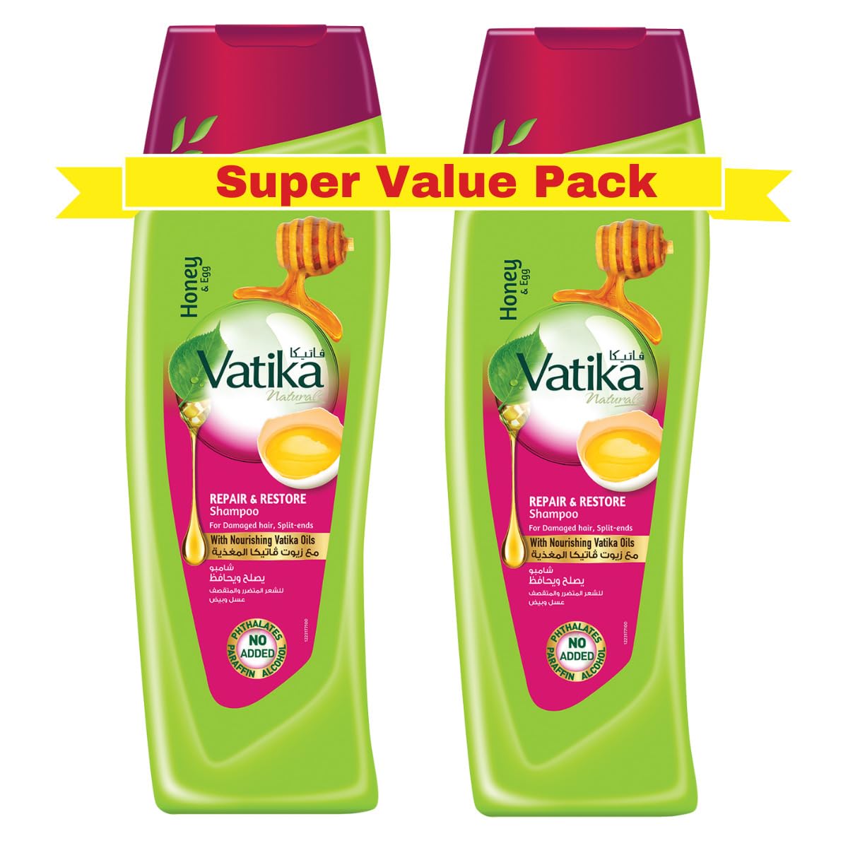 Naturals Repair & Restore Shampoo 2 x 400 ml | Enriched with Honey & Egg Extracts | For Damaged Hair, With Split Ends | With Nourishing Vatika Oils | Super Value Pack of 2