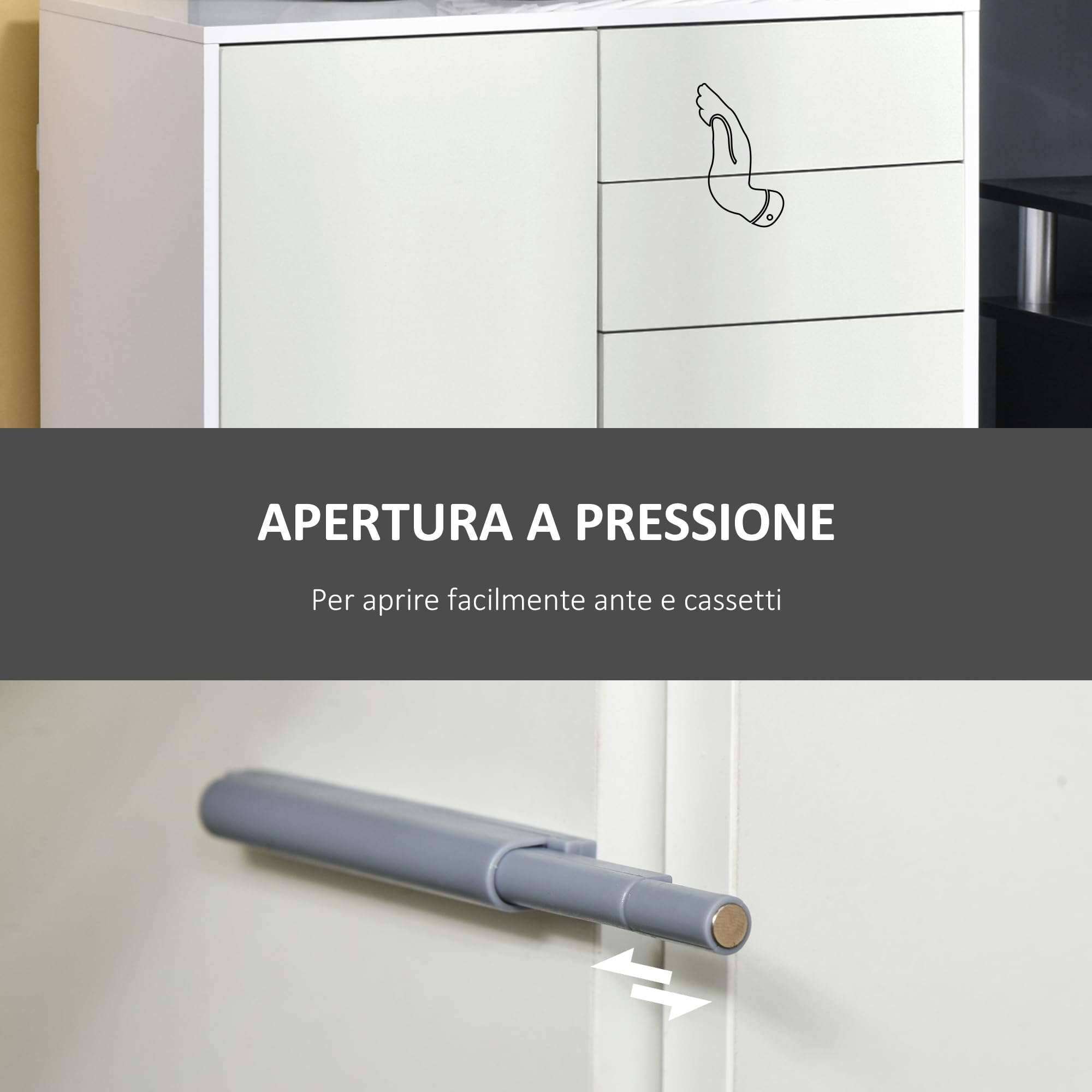 HOMCOM Mobiletto 2 Cassetti e 2 Ante, Apertura a Pressione, Mobile con 2 Cassetti e 2 Ante per Casa e Ufficio, 79x36x74cm, Bianco Opaco