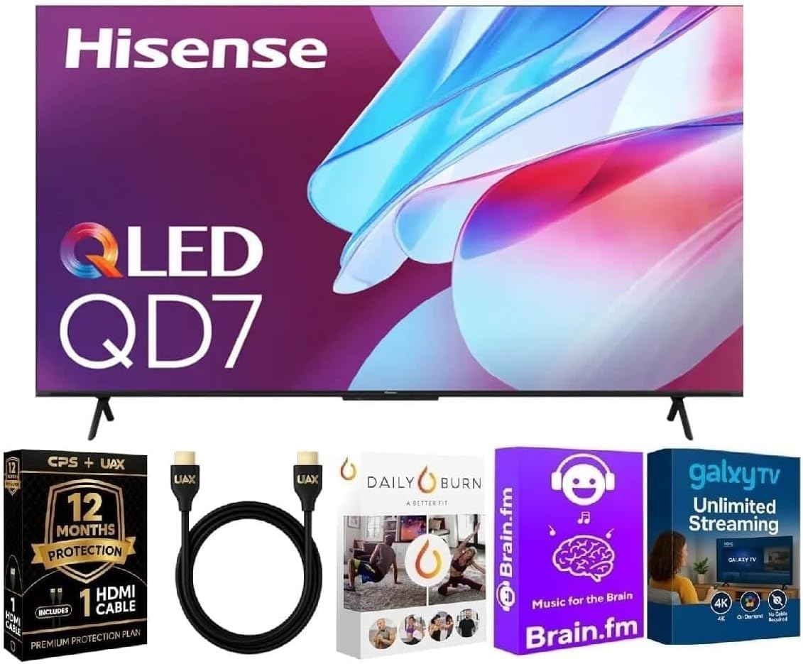 Hisense 85 inch Class QD7 Series QLED 4K UHD Smart Google TV with Streaming Bundle HDMI Cable and 12 Month CPS Warranty for Brilliant Quantum Dot Color and Premium Home Entertainment - Image 1 of 9