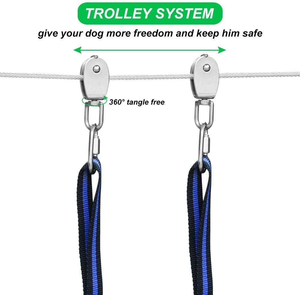 X XBEN Tie-Out Leinen für Hunde,30m Hundeleine für den Hof, Trolley Läufer Kabel für große Hunde bis zu 120kg für Camping, Outdoor, mit 2.5m Nylon Bungee Läufer, Kabelschleife zum Schutz von Bäumen