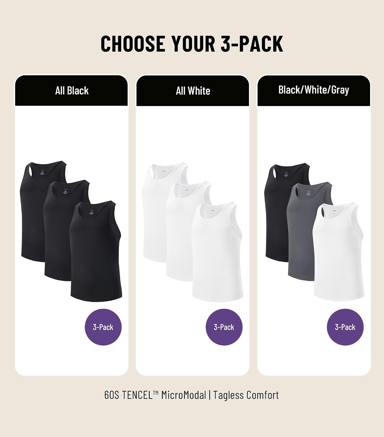 Men's Tank Top Undershirts MicroModal Sleeveless Tag Free Moisture-Wicking A-Shirt for Men 3 Pack