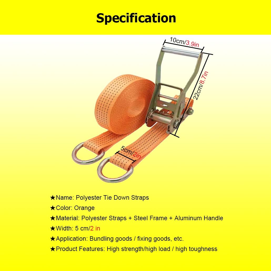 Zurrgurte, 11023 lb Bruchfestigkeit, robuste Tiefbett-Zurrgurte, 2-Zoll-Gurte mit doppelten D-Ringen for Tieflader, LKWs, Ladungssicherung, Radlift(1set,20.0m/65.6Ft)
