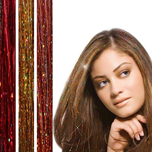 BRUNETTE Glitter Hair Strands (300) - 3 x packs HAIR DAZZLE - Summer Festival Hair Accessories for Girls - Sparkle Hair Extensions Glitter Parties …