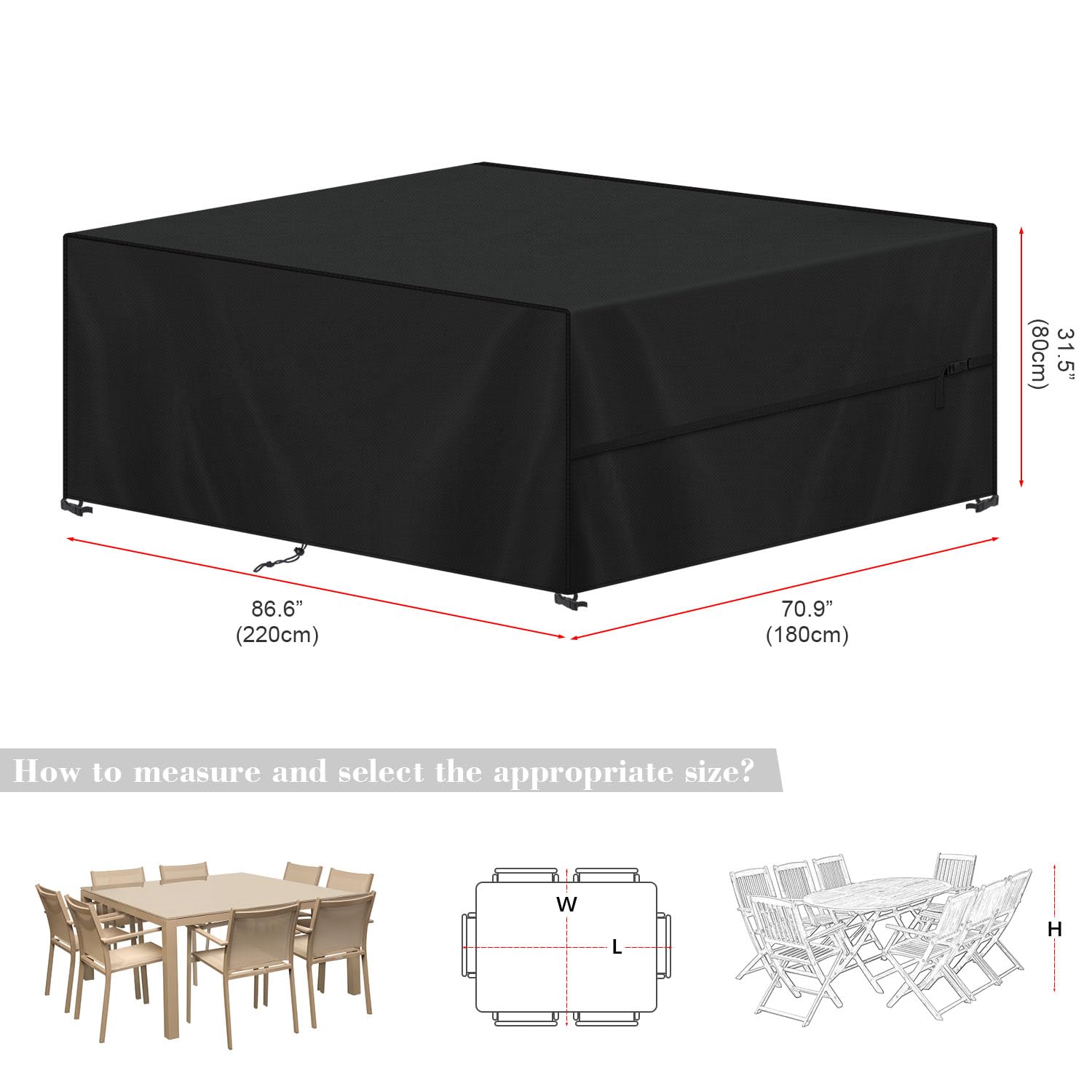 SIMPHAUS Coperture per Mobili da Giardino Panno Oxford 420D Telo Copritavolo Esterno Impermeabile,Anti-UV Copertura per Tavolo da Esterno,Telo Copridivano,Tavolino da Balcone 220x180x80cm