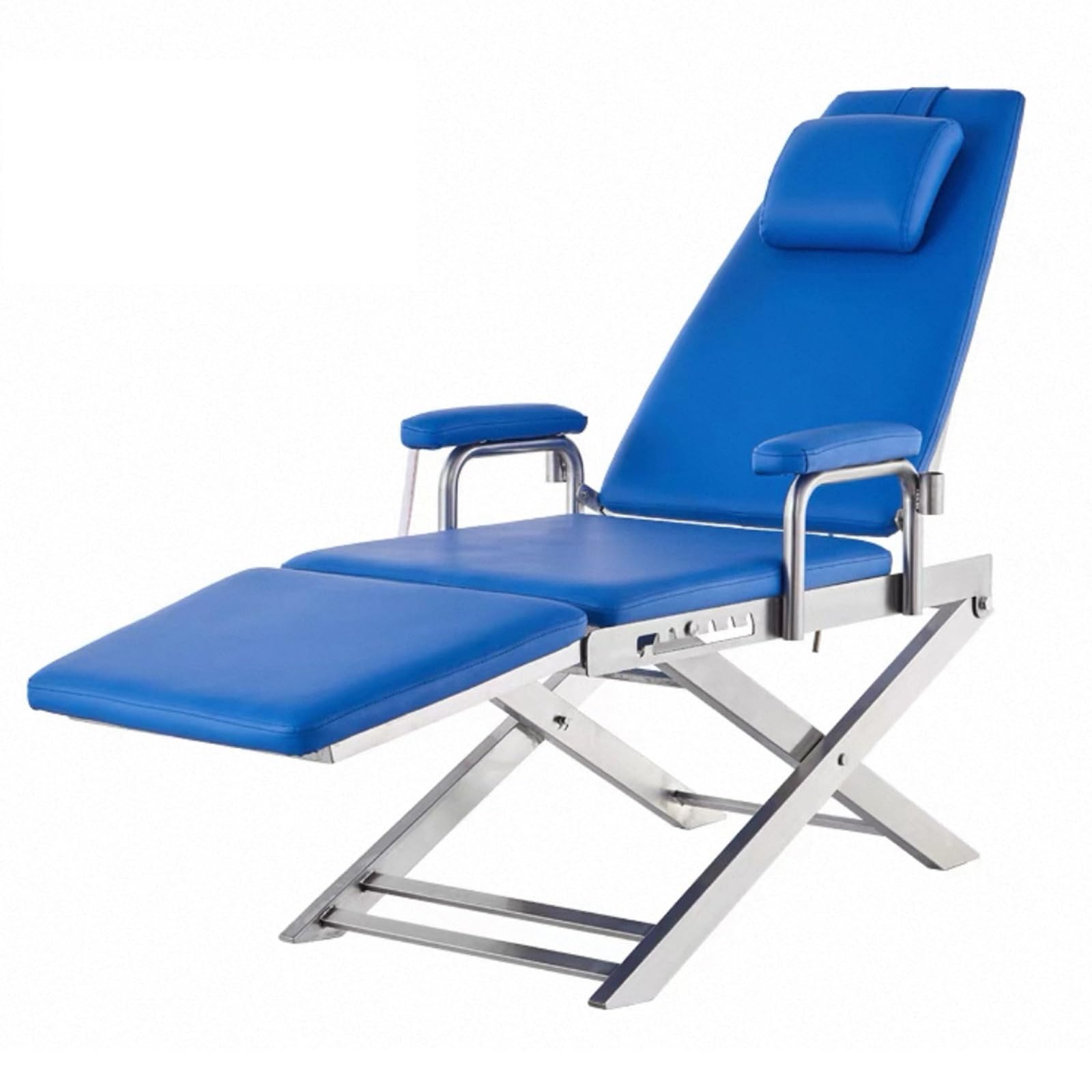 Przenośny Fotel Stomatologiczny Ze Stali Nierdzewnej, Składany Fotel Mobilny, Regulacja Oparcia w Zakresie 110–180°, Łóżko Stomatologiczne do Szpitali i Klinik. Udźwig 660 Funtów(Blue)
