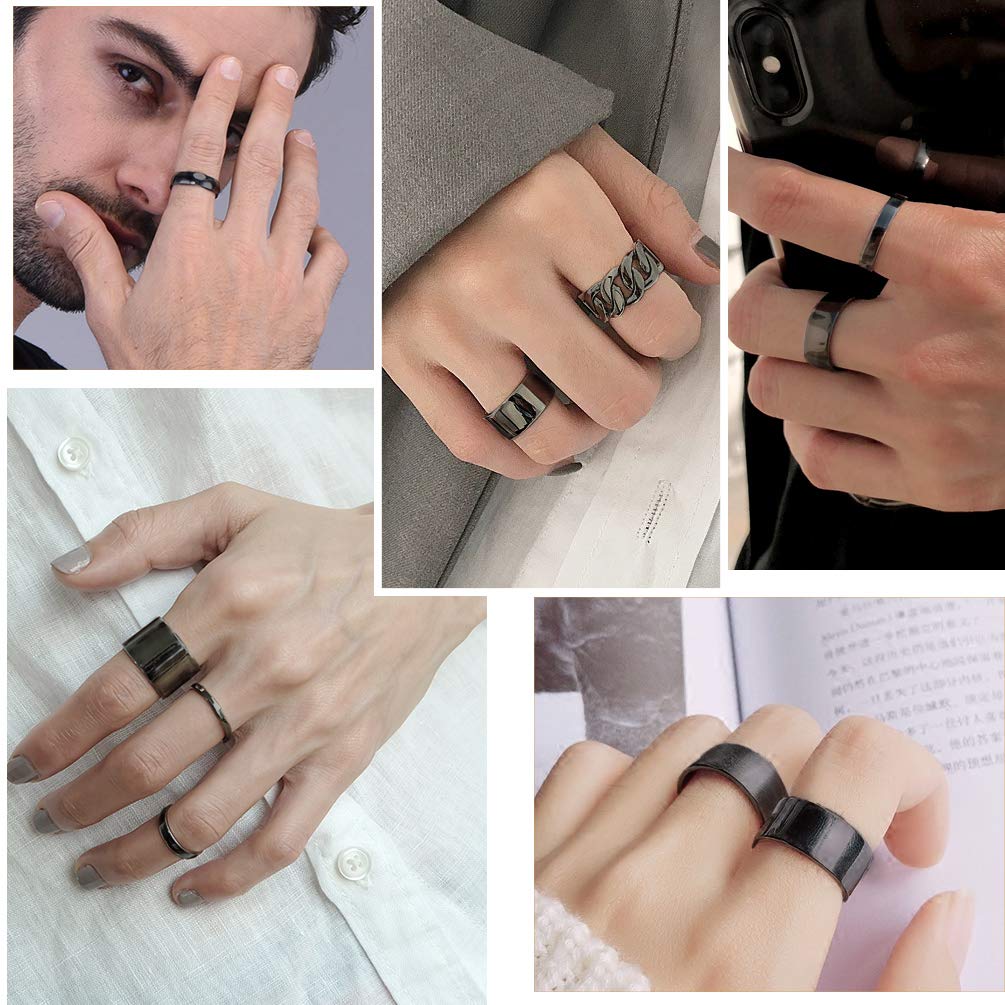 PROSTEEL Personalizzabile Anello Aperto Donna Uomo Semplice Unisex, Acciaio INOX/Placcato Oro, Largo 5 10 17 mm, Misura Regolabile 12-27, Stile Hip Hop Punk, Argento Nero Oro (con Confezione)