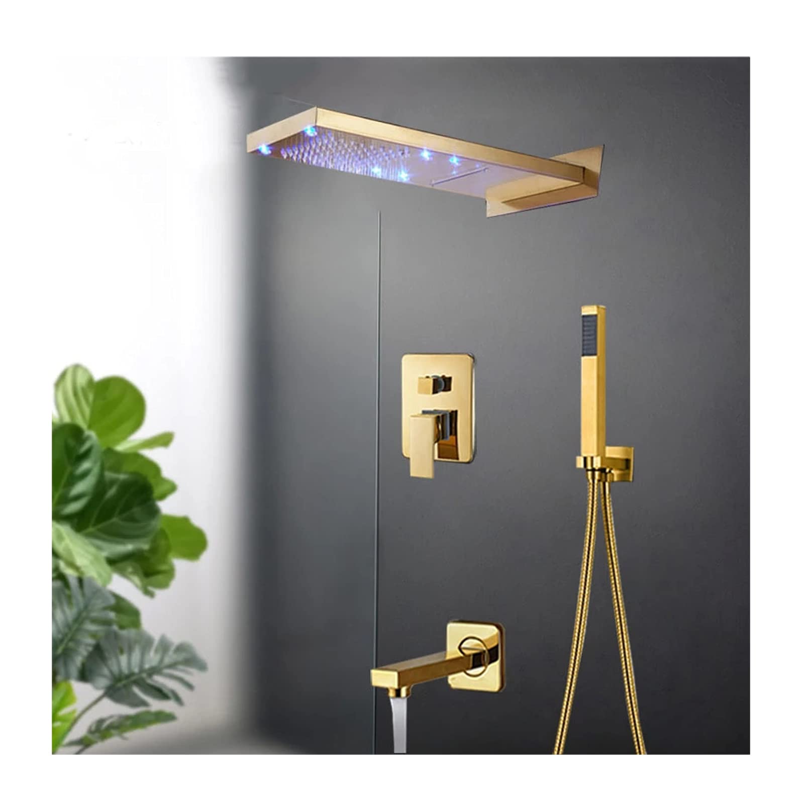 NGDFGR Gold Rain Mixer Shower Combo Set Wall Mounted 3 Way Shower With Rainfall Shower Head, Handheld Shower And Tub Spout Faucet