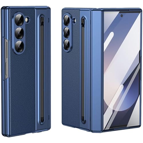 Asuwish Phone Case for Samsung Galaxy Z Fold 3 5G 2021 with Built-in Screen Protector Cover and S Pen Holder Hinge Protection Cell Accessories Protective ZFold3 Z3 Fold3 3Z ZFold35G Women Men Blue