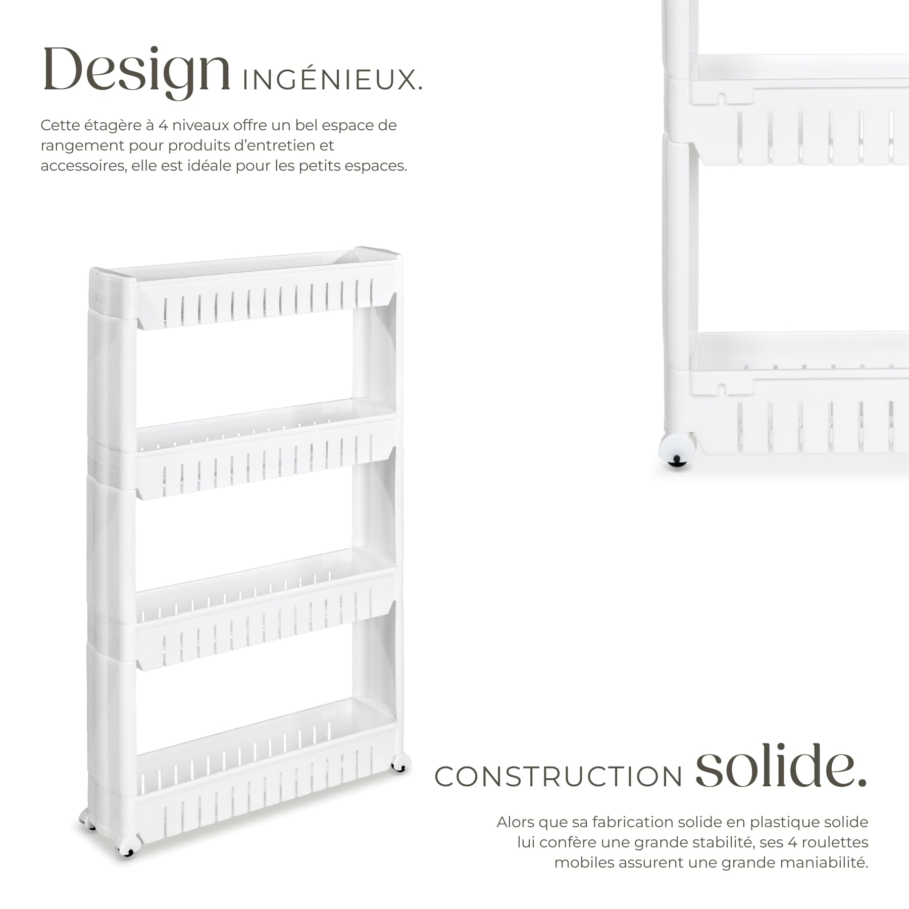 tectake® Chariot de Rangement 4 Niveaux, 54 x 12 x 101 cm, Desserte à roulettes, Chariot Cuisine, Etagere Roulette, Desserte à roulettes Cuisine, Servante Salle de Bain, Étagère Salle de Bain, Blanc