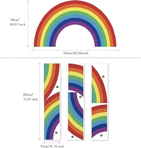 Miniatura 2 de Calcomanías de vinilo grandes para pared, diseño de arcoíris para despegar y pegar, precortadas gigantes y vibrantes acuarelas arcoíris para niñas,