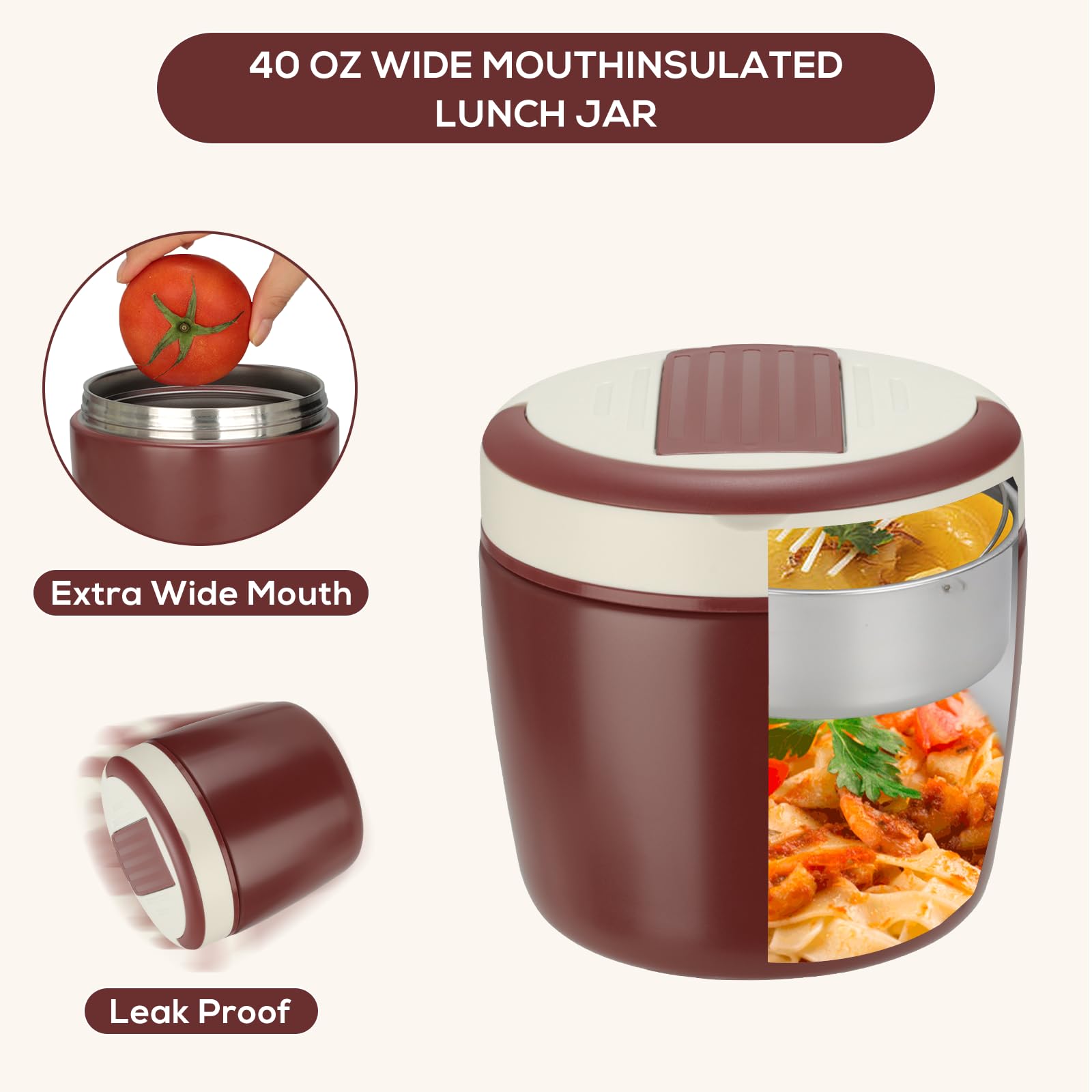 Romon Termos per Alimenti 1200 ml, Contenitore Portapranzo Termico Cibo Caldi, Acciaio Inossidabile Barattoli Isolati con Pieghevole Cucchiaio Portavivande per Zuppa Pasta