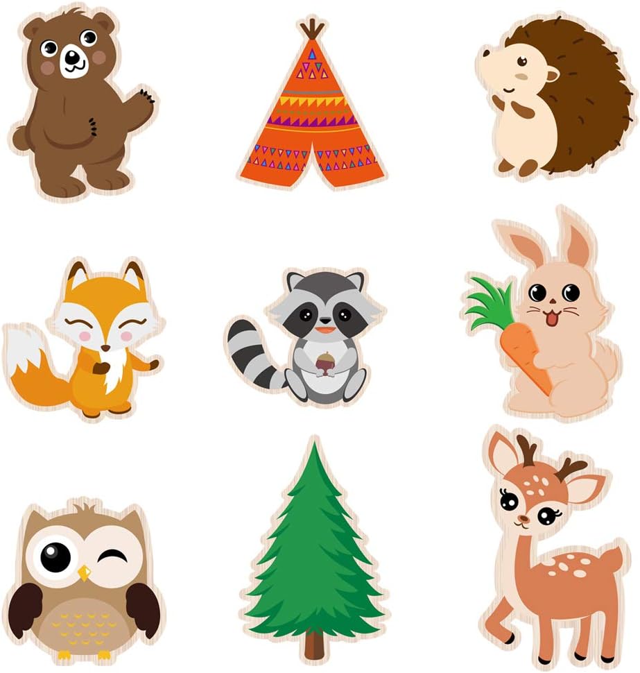 WERNNSAI Woodland Creatures Centerpieces - 18 PCS Double-Sided Cutouts Woodland Party Decorations Forest Animal Painted Cardboard for Kids Baby Shower Birthday Party Supplies