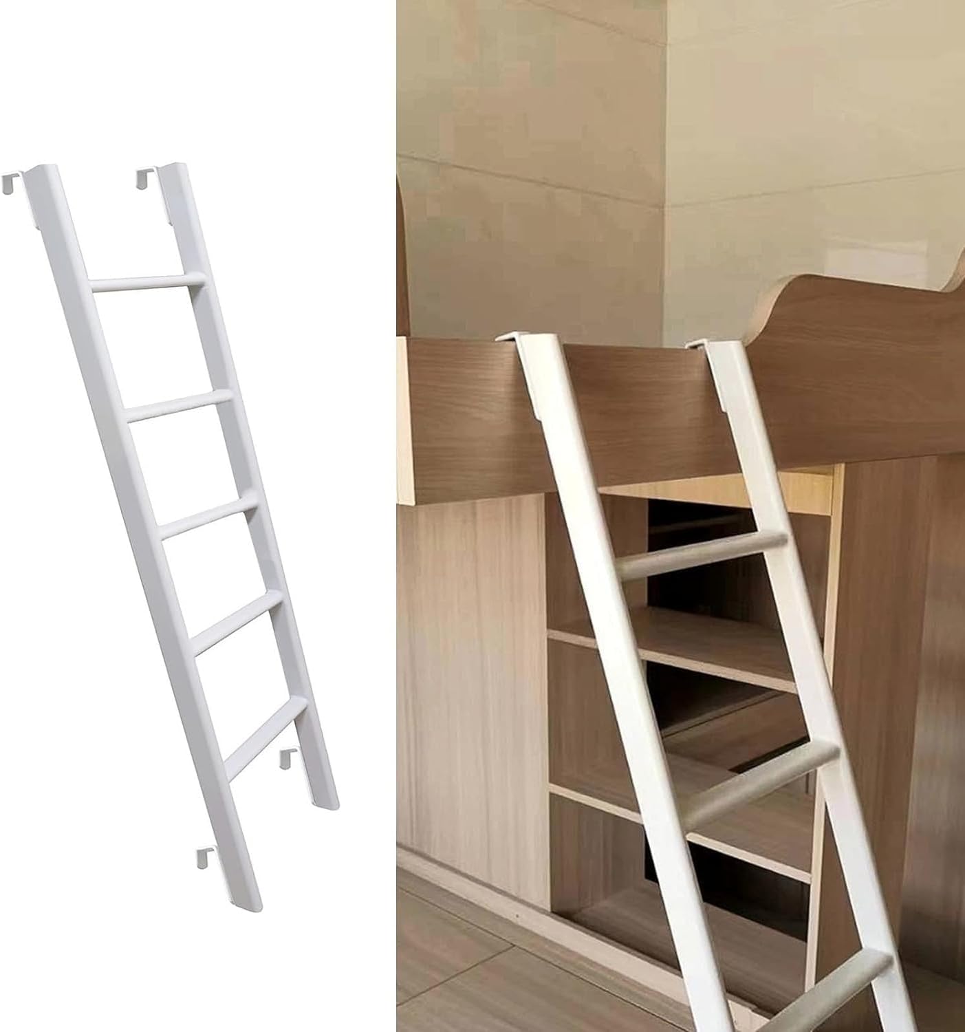 Bunk Bed Ladder Safety Hook-on Hanging Bed Ladder Step Ladder Bed Side Climb Ladder White(116cm(45"))