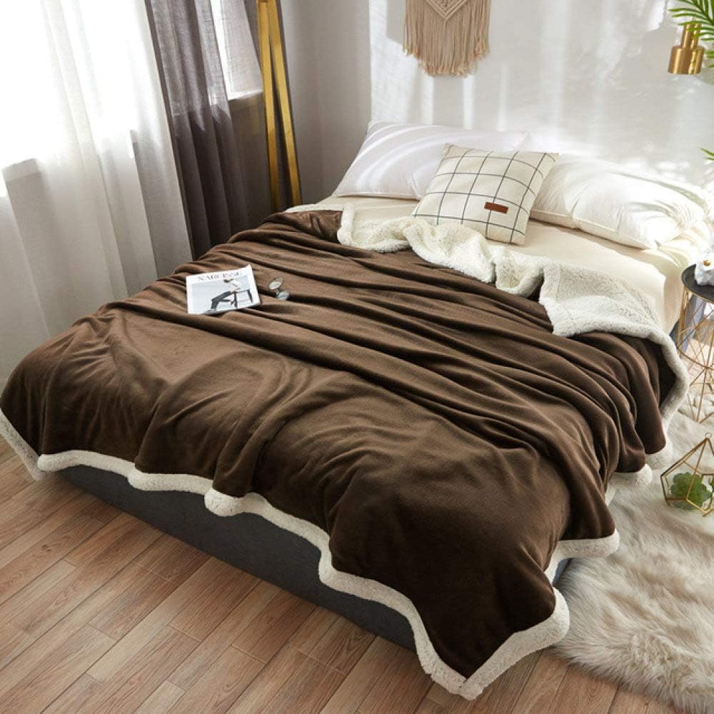 OW Blanket Double Flannel Home Blanket Plaid Single Double Siesta Quilt Comforter Bedding Linen Light Purple 200x230cm (Light Blue 180x200cm)