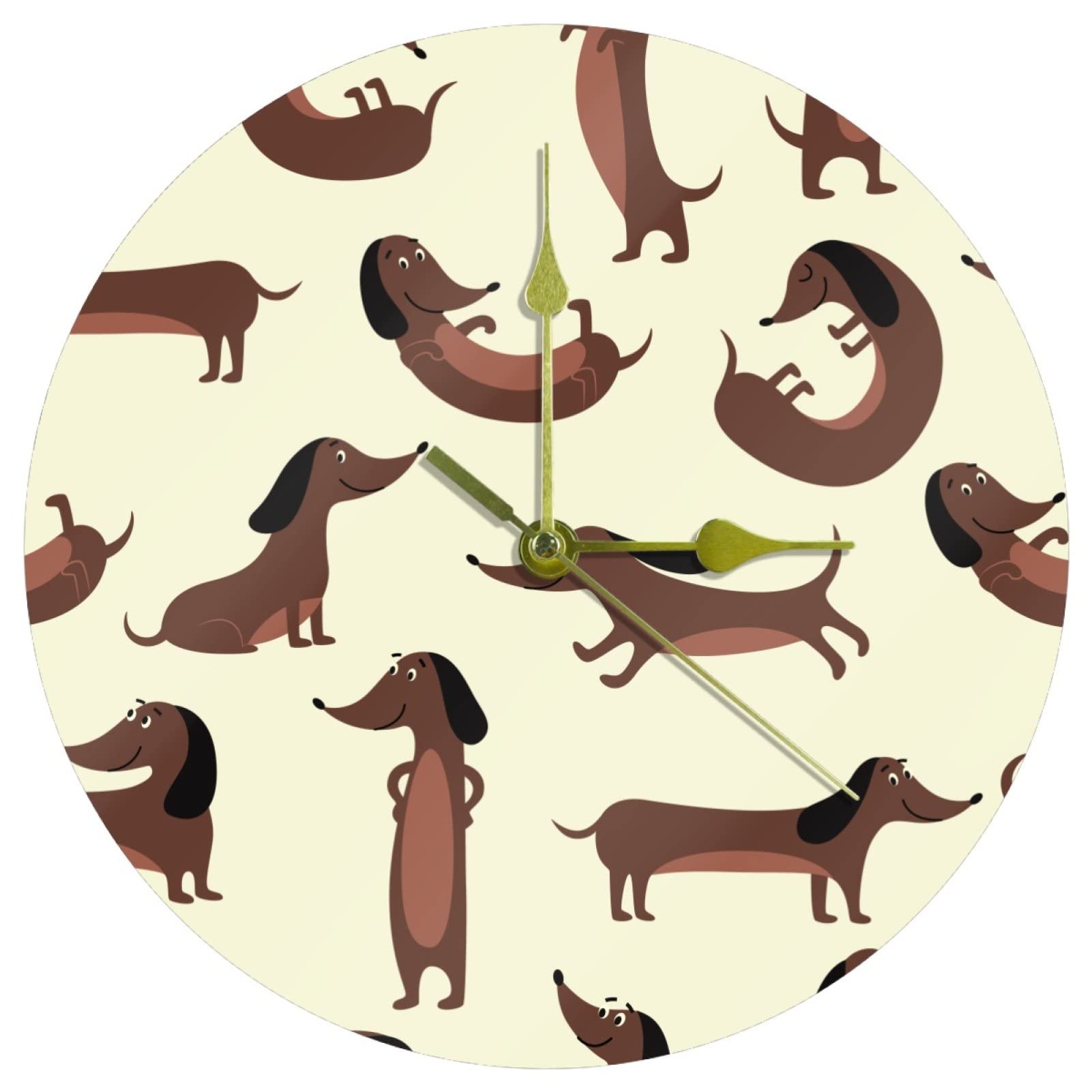 Horloge murale teckel en acrylique de 24 cm ronde et silencieuse pour la maison
