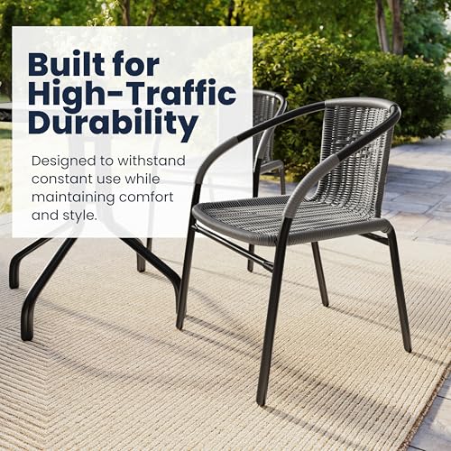 Image of EMMA + OLIVER Set of 4 Modern PE Rattan Stack Chairs, Indoor /Outdoor Patio Dining Chairs, No Assembly Required, Gray