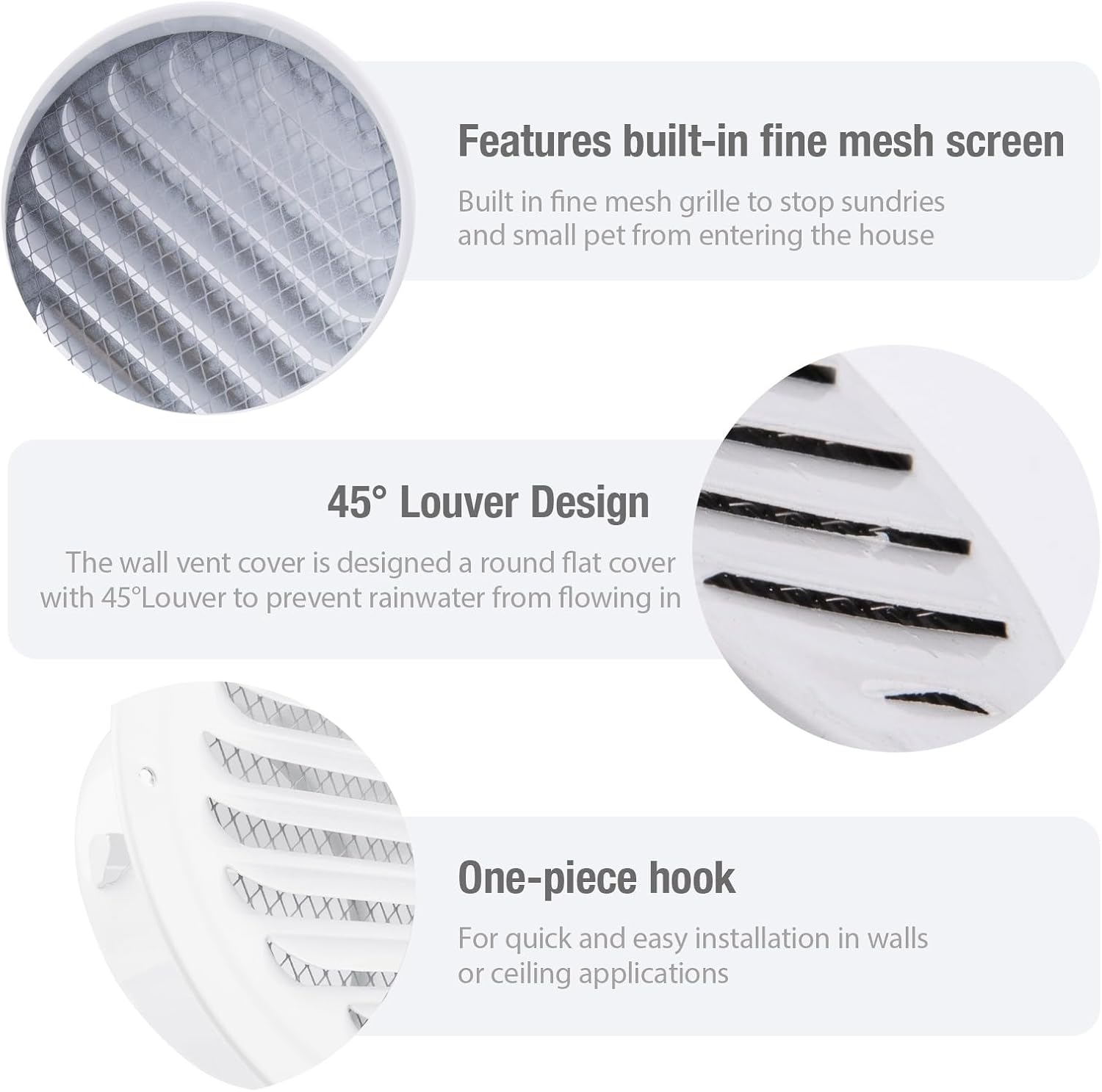 4 Inch Soffit Vent Covers, 304 Stainless Steel Round Air Vent Covers | Louvered Grille Wall Vent with Built-in Fine Mesh for House, RV Garage, Apartment,White 100mm,2PCS