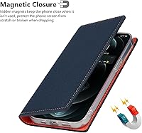 Vista 140 de iCoverCase Funda tipo cartera compatible con iPhone 13 Pro Max con ranuras para tarjetas, funda magnética de piel auténtica con bloqueo RFID, Naranja