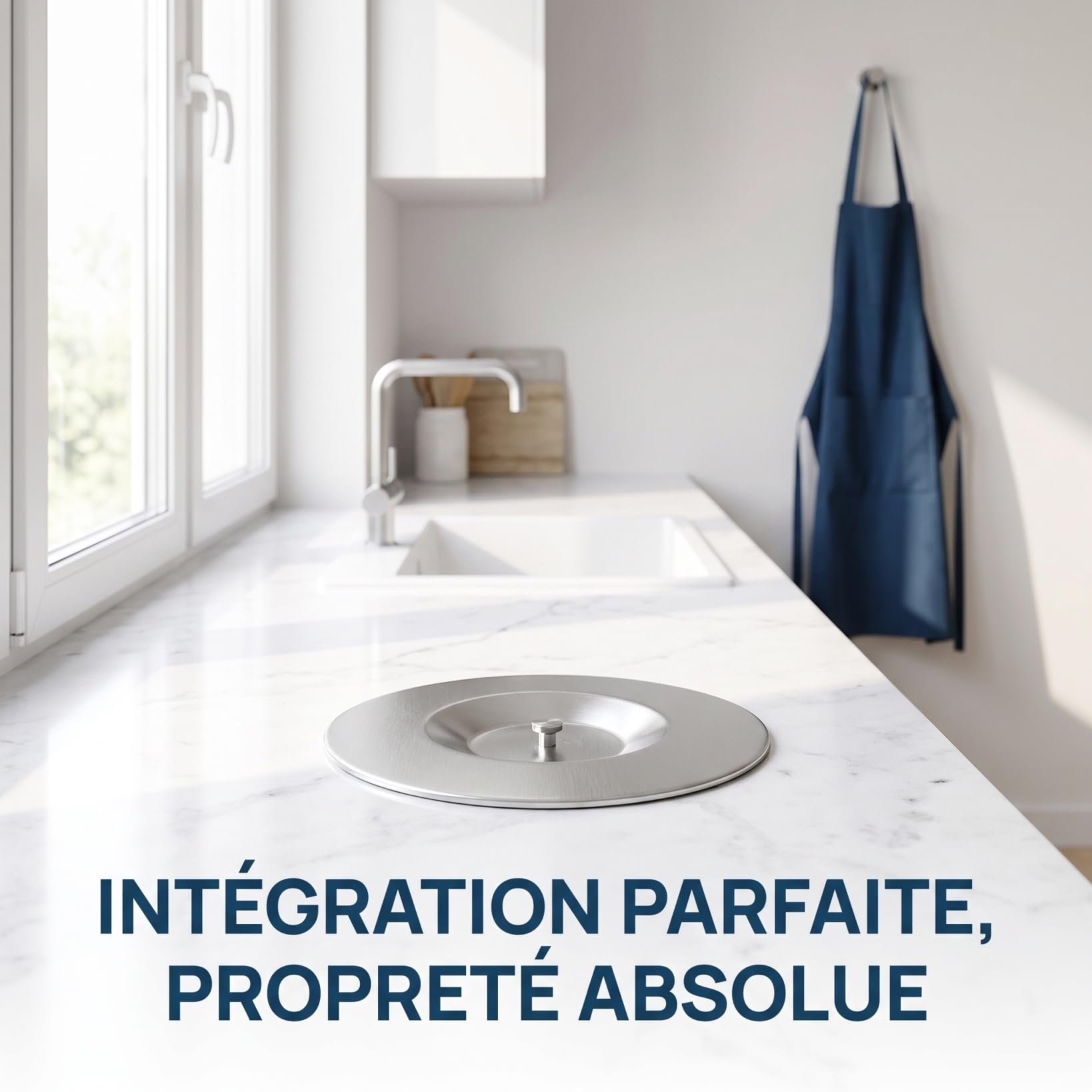 SHINEOFI Couvercle Poubelle Encastrable Inox, Cache Poubelle de Comptoir
