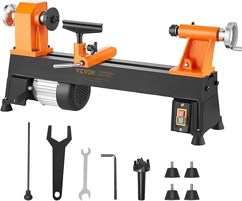 VEVOR Torno de madera de sobremesa, 10 pulgadas x 18 pulgadas, 0.5 HP 370 W, máquina de torneado de madera de potencia de 5 velocidades variables