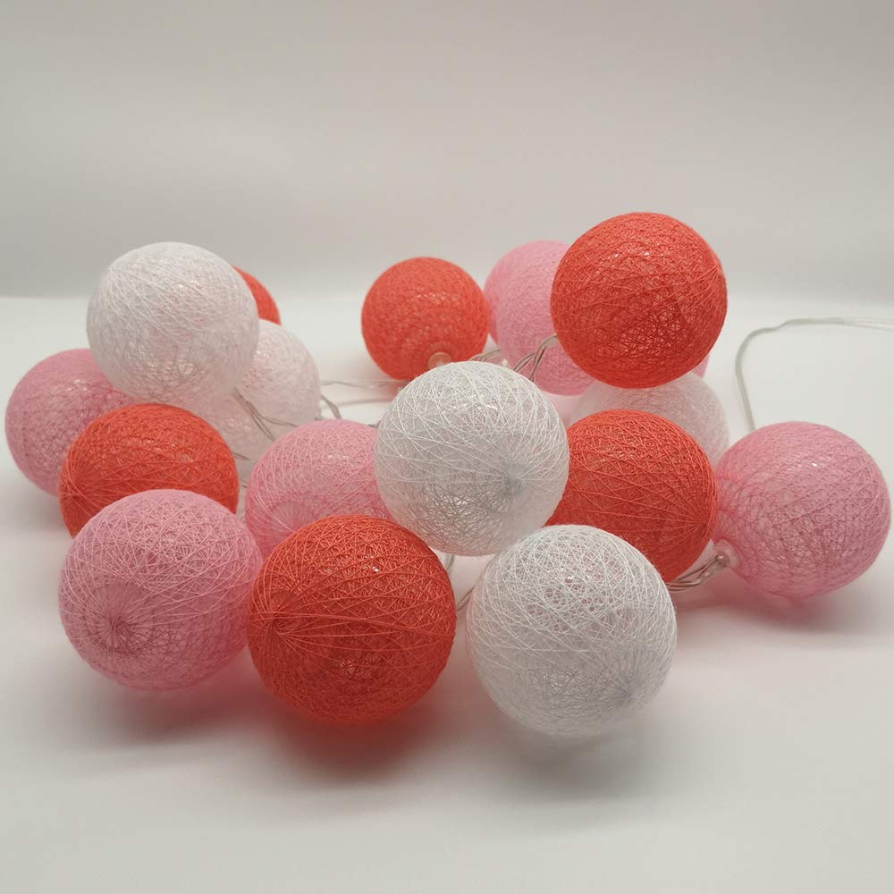 DOTBUY-SHOP Gradient LED Cotton Ball String Lights Xmas Fairy Lights Christmas Decoration Battery Operated for Indoor outdoor New Year Holiday Wedding Party Bed Decor Garlands (Pink,3M/20LED)