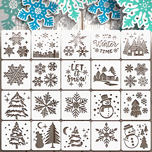 20 Pieces Winter Christmas Stencils for Painting on Wood Canvas Reusable Let It Snow Snowflake Stencils Template Crafts DIY Holiday Wall Home Decor