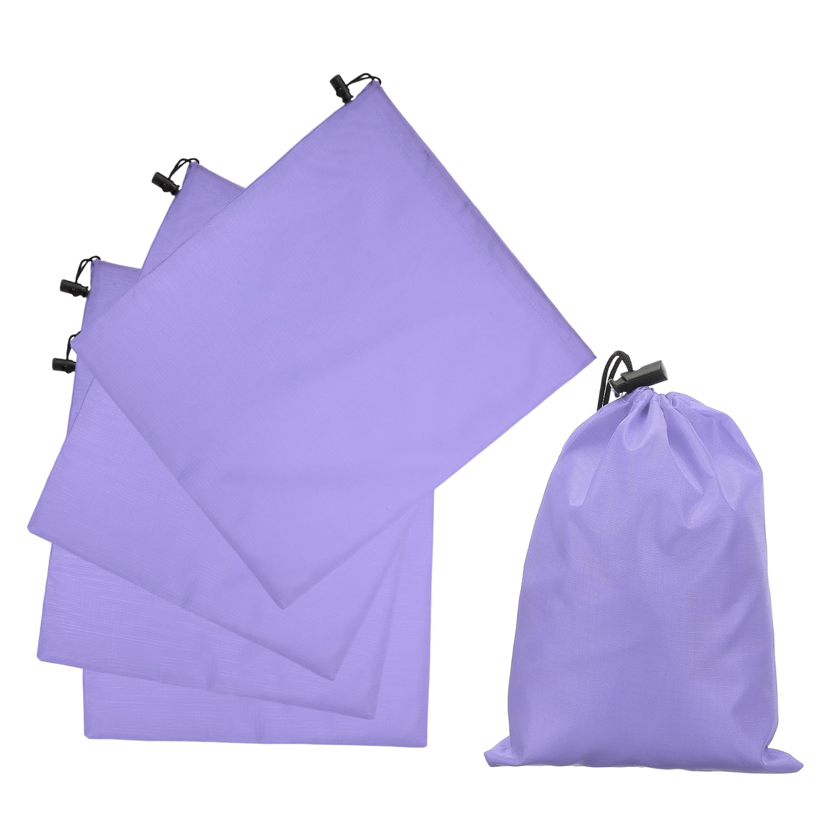sourcing map 5Pcs 210D Polyester Drawstring Bag with Toggle, 14 x 16 Inch Waterproof Travel Storage Bag Foldable Stuff Sack Cinch Sack for Gym Travel Clothes Organizer, Light Purple