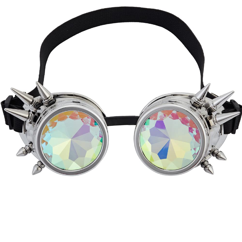 OMGREAT Kaleidoscope Glasses for Raves Steampunk Goggles with Rainbow Prism Diffraction Crystal Lenses