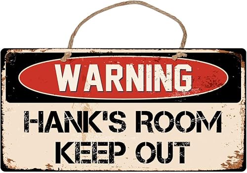 A410 Hanks Room Keep Out - Letrero de advertencia de vinilo retro de 4 x 8 pulgadas
