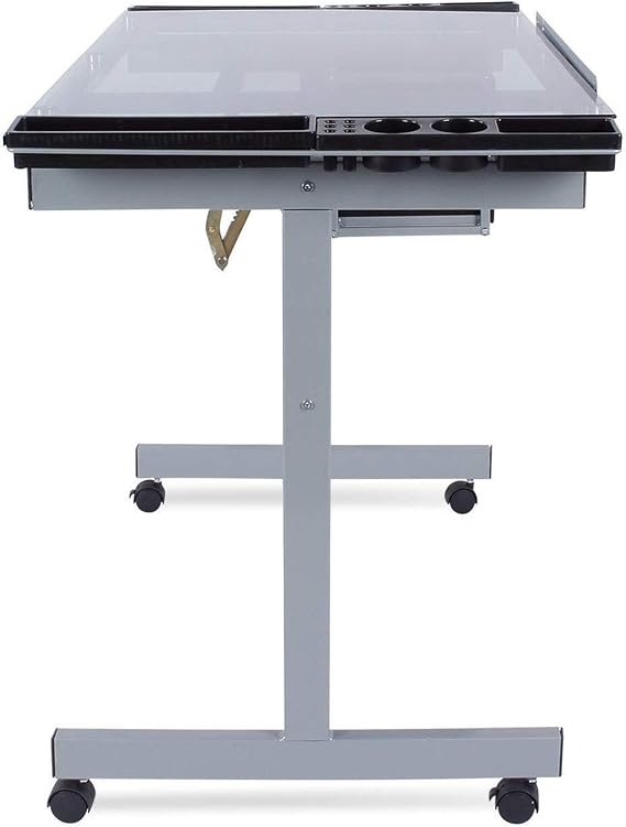 Adjustable Drawing Table with Tilting Tabletop and 2 Storage Drawers, Drawing Table Artist Desk Computer Desk for Home Office