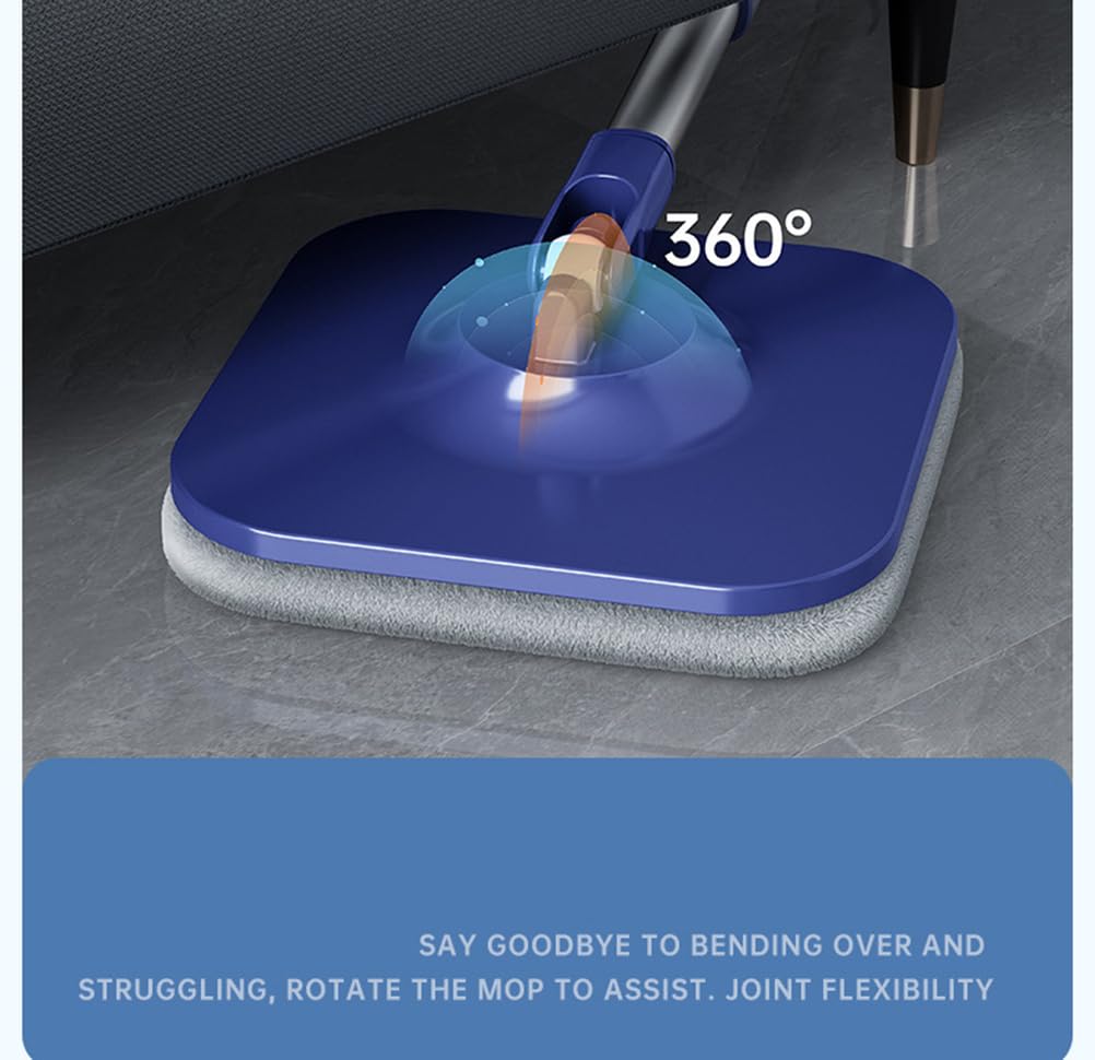 Fregona Cuadrada giratoria con Cubo para Agua Limpia y Sucia, Cabezal Giratorio de 360°, con 2 Almohadillas de Microfibra reemplazables para Suelos de Madera, baldosas y mármol.