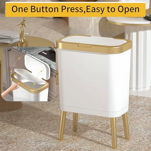 Procade PR-0418 2Pack Office Trash Can With Lid, Bathroom Garbage Bin With Gold Edge, Modern Pink Trash Can For Bedroom, Slim Waste Basket Plastic Trash Bin For Room,Kitchen thumb #3