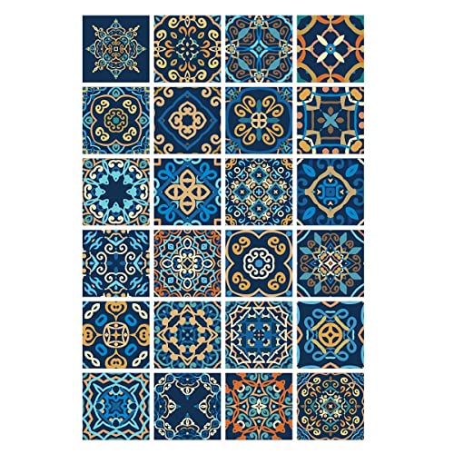 Toarti Multicolor Mexican Talavera Backsplash Decals, 24 Pcs (6”X6”) Retro Moroccan Tile Stickers,Vintage Colorful Mandala Flowers Ceramic Wall Stickers Decorations For Living Room Stairway Bathroom #TOP1