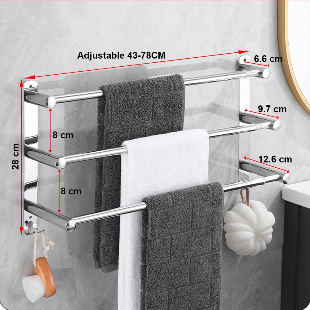 Handdoekhouder, uittrekbaar, 43-78 cm, roestvrij staal, zonder boren