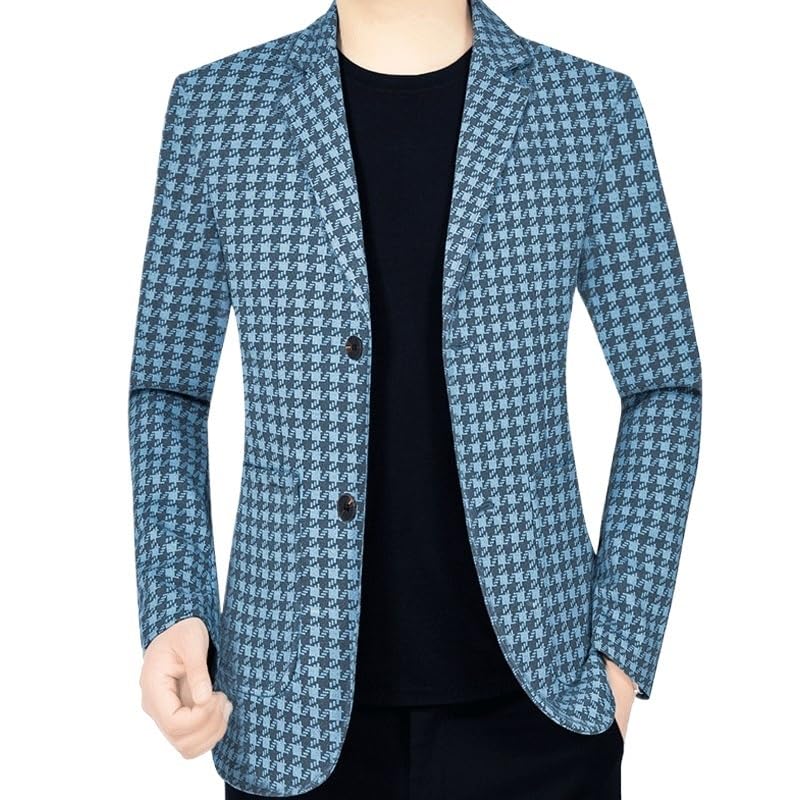 Mens Blue Plaid Casual Blazers Suit Jacket Two Buttons Sport Coat Daily Wedding for Daily Party Business