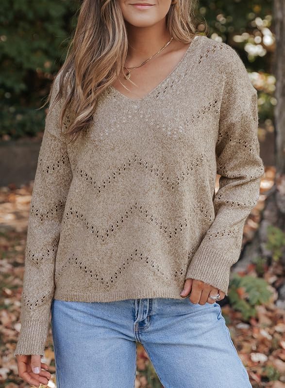 Vista 3 de EVALESS Suéter de ganchillo para mujer, suéter de manga larga con huecos, trajes de otoño a la moda 2024