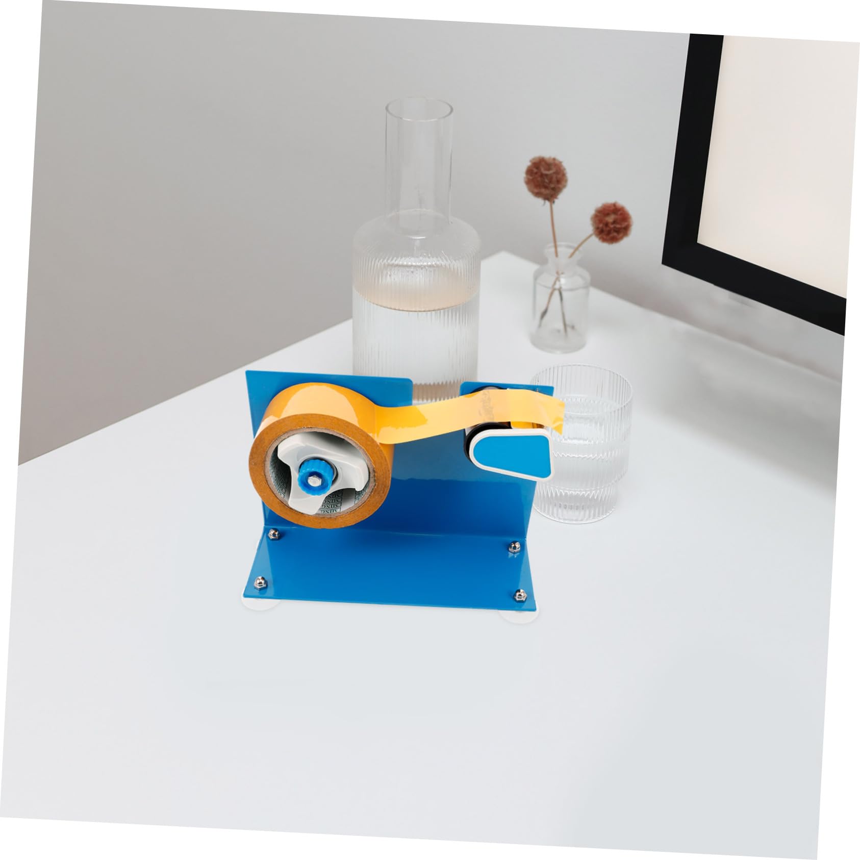 NUOBESTY Klebebandspender mit Saugfuß Eisen für Rollen bis 5cm Breite und 19cm Außendurchmesser Präziser Schnitt für Lager und Büro