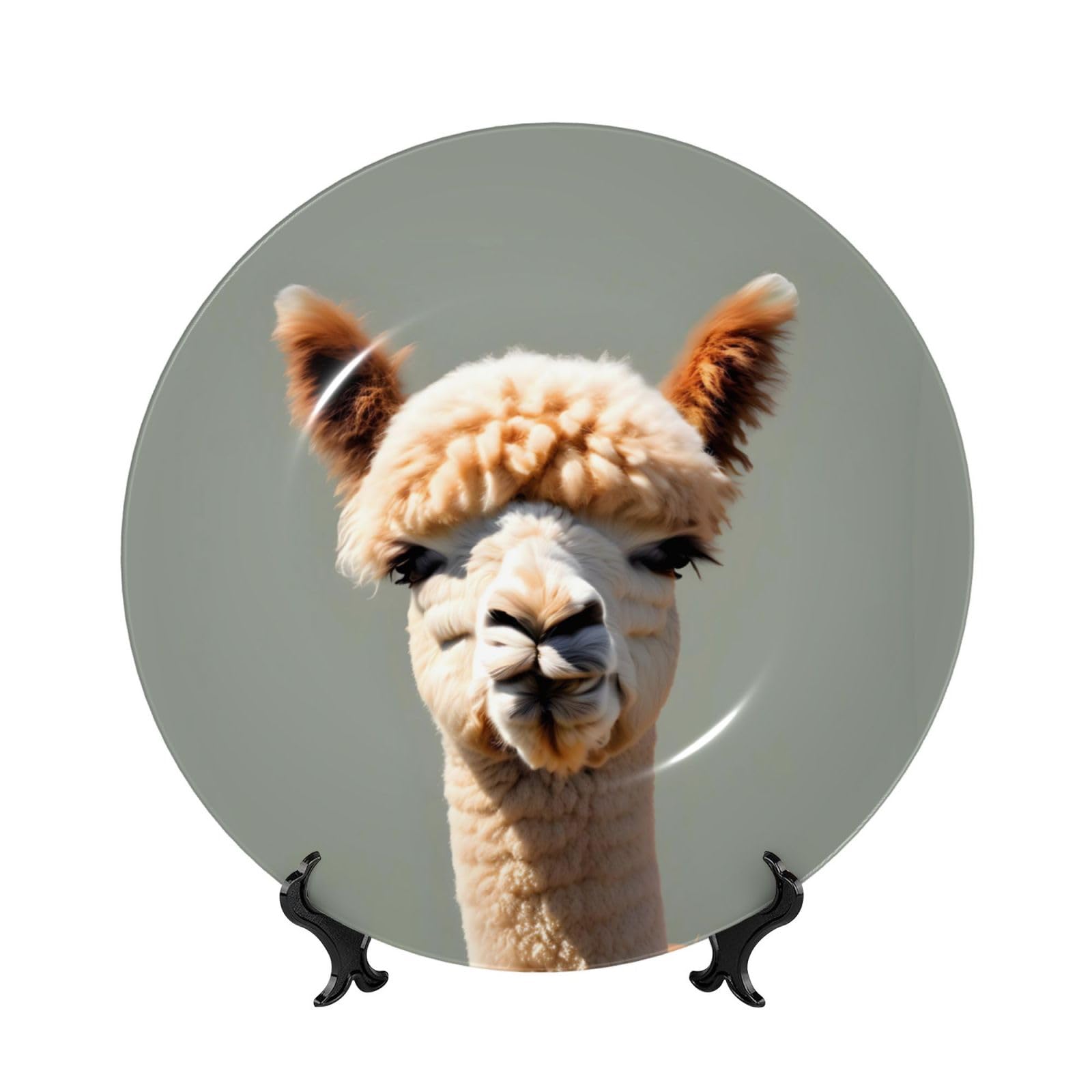 SXZVVBN Alpaca avatar Bone China Decorative Plate Art with Stand Removable Adhesive Hanging for Home Office 6in（15cm）
