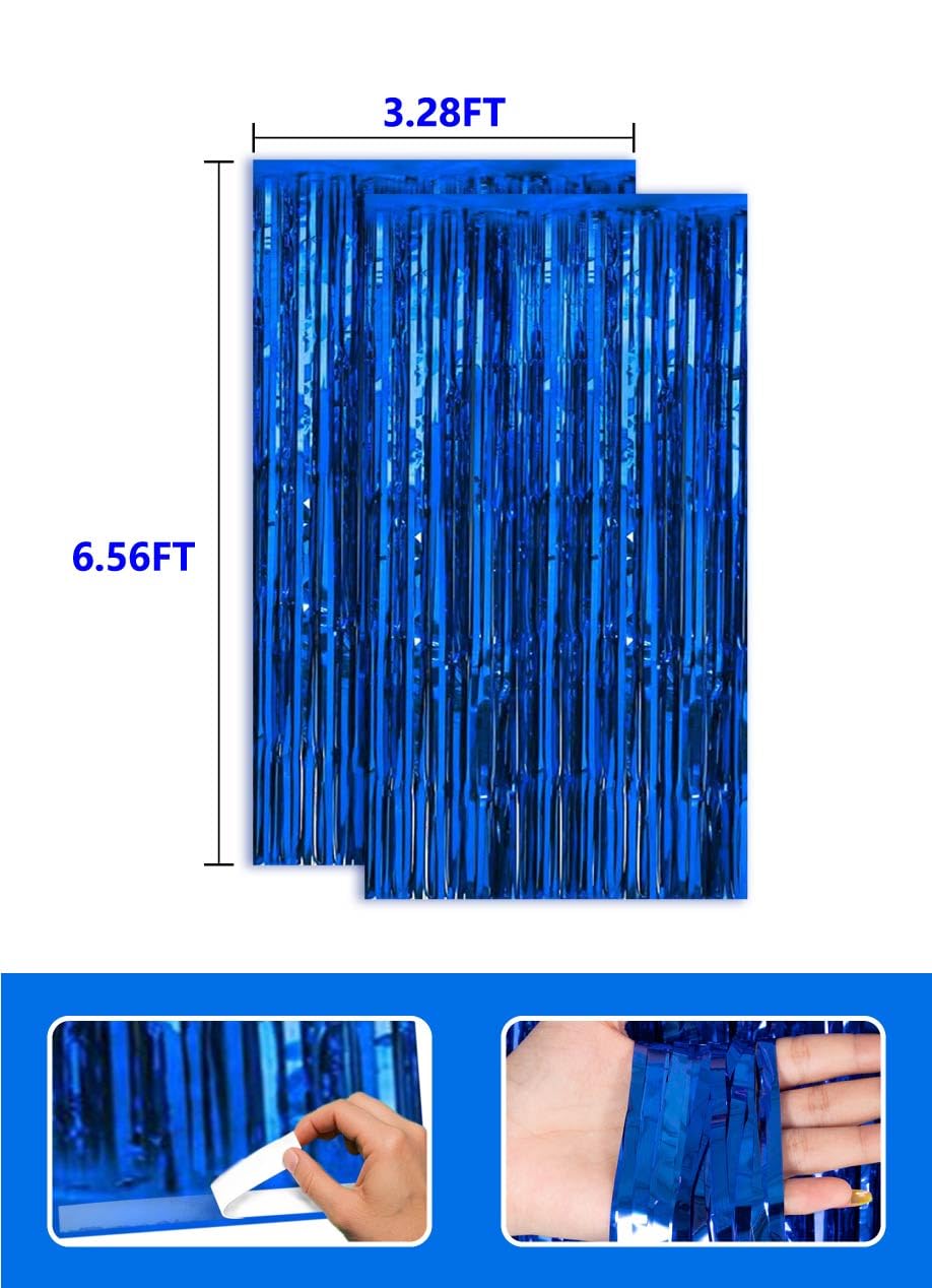 Blue Birthday Party Decorations Curtain Streamers Booth Photo Backdrop Streamers Coin Games Tinsel Accessories 2 Pack