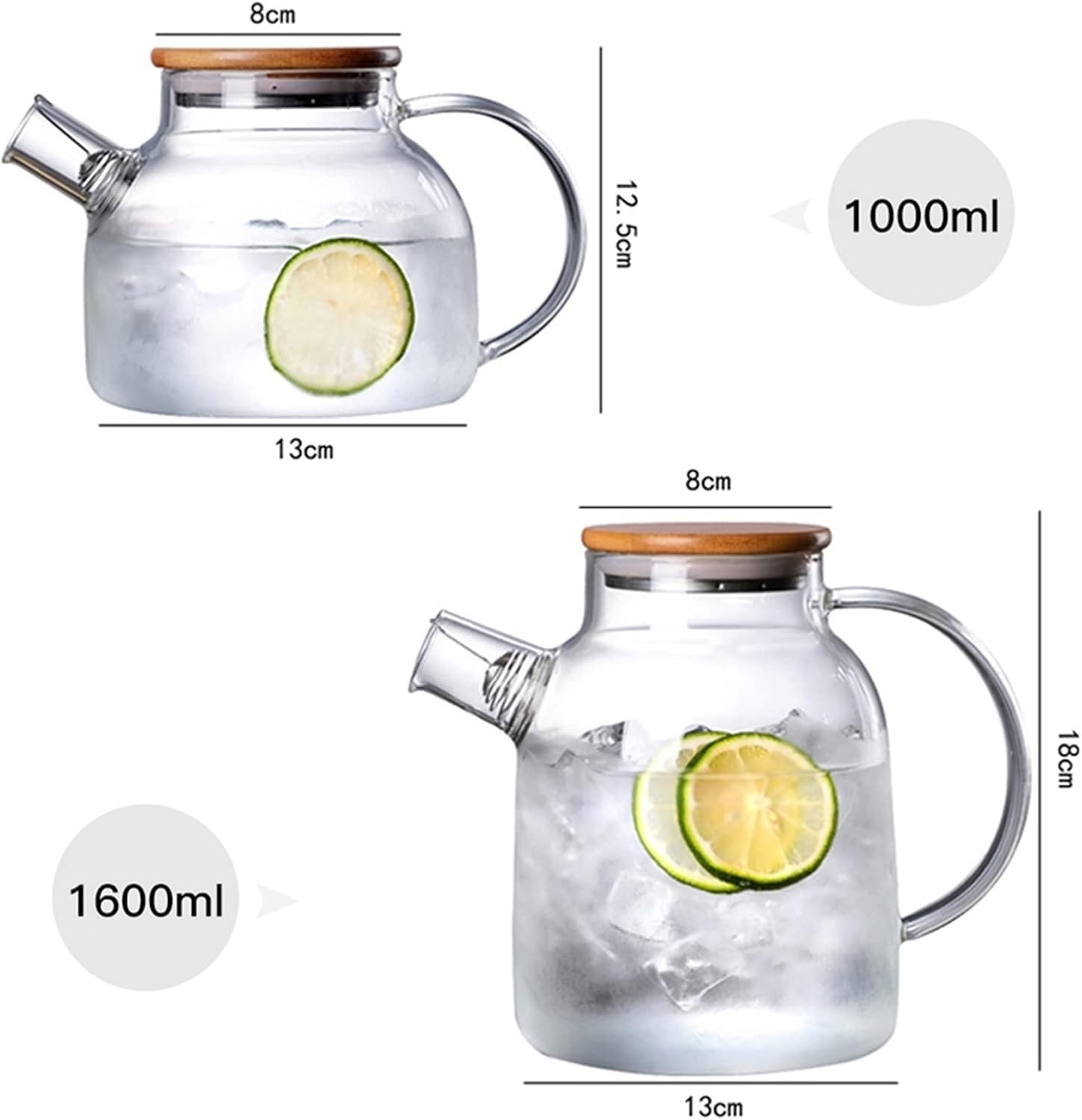 Coffeemaker Pots, Transparent Glass Teapot, Large Water Pot, Heat-Resistant, Large Transparent Teapot, Lemon Juice, Wine Maker, Coffee Pot(1L)