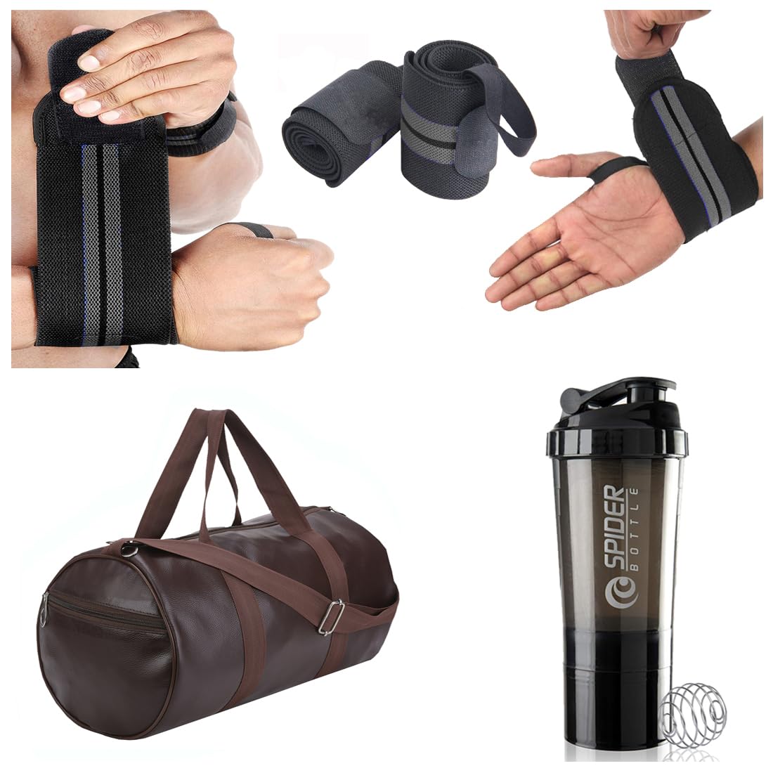COOL INDIANS Plastic Combo Pack Of 3 Gym Shaker Bottle With Gym Bag And Wrist Band Shaker Bottle 500 Ml Gym Duffel Bag For Fitness Shoulder Gym Bags Wrist Support Gym Men And Women,Multicolor-image-47