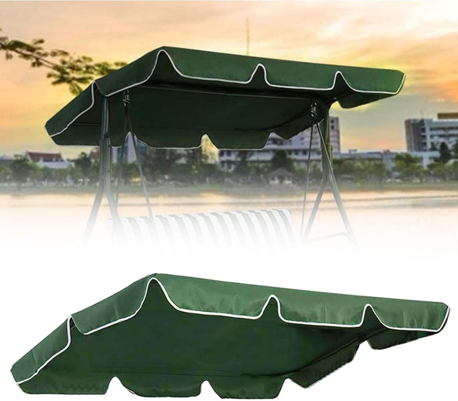 Baldacchino di Ricambio per Altalena da Giardino, Impermeabile, per Sedia A Dondolo, Adatto per 2 O 3 Posti, Amaca, Parasole, Copertura Superiore per Giardino., Green, 164x114x15cm