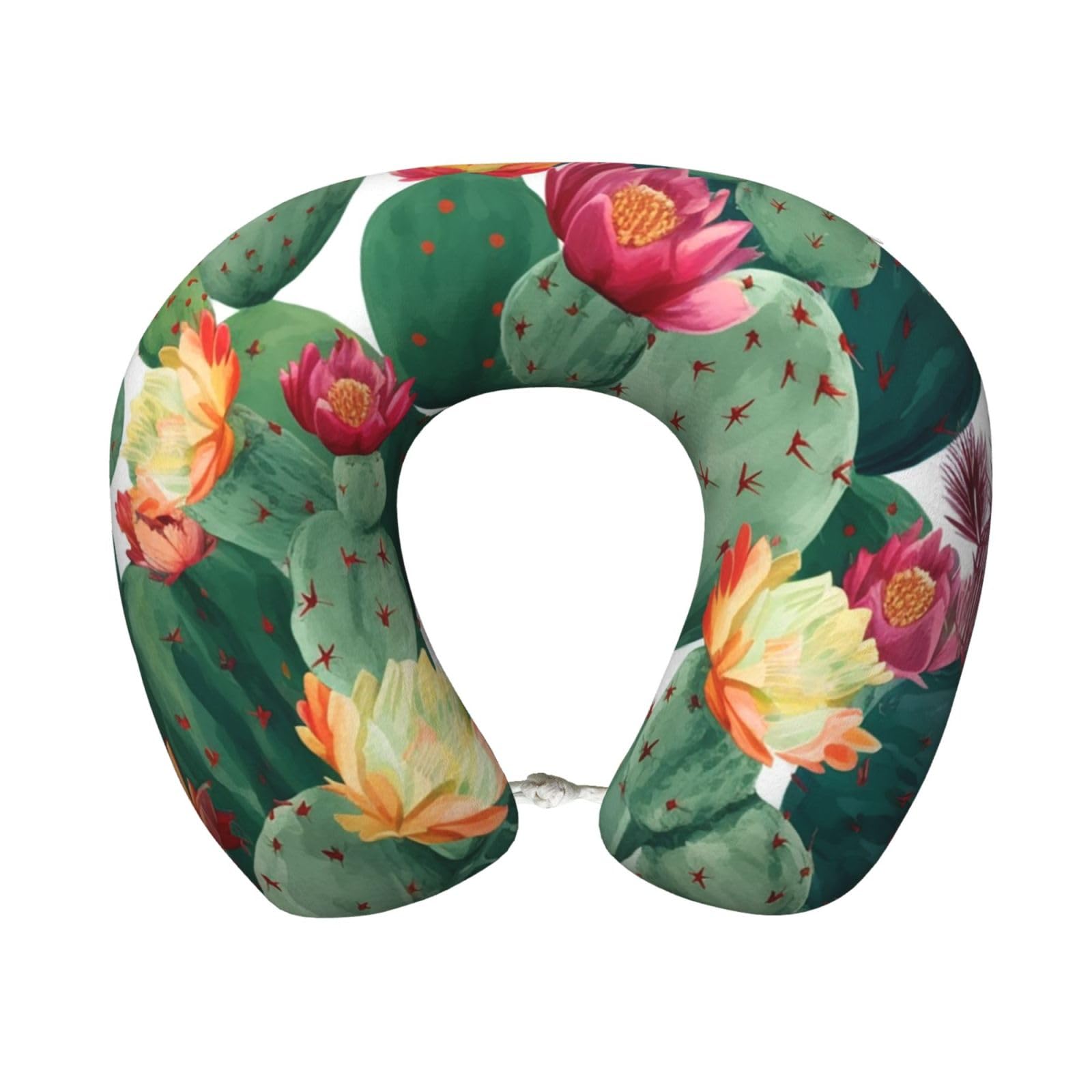 peiyeety Cactus Tropical Plant Travel Pillow Memory Foam - Comfortable U Shape Neck Pillows for Sleeping, Neck and Head Support Portable Airplane Pillow Adjustable Flight Pillow, Washable Cover