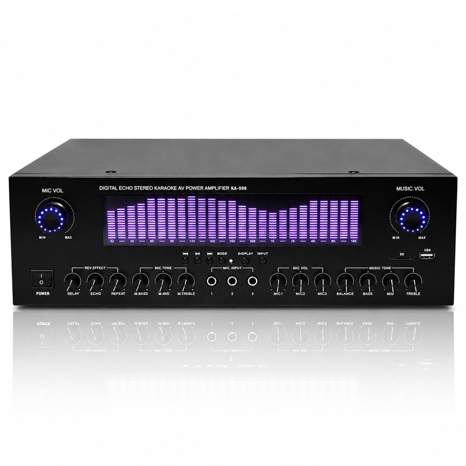 RKXKJ 20-Band Digital Equalizer, Stereo Graphic EQ, Music Spectrum Analyzer, with Remote Control, LED Spectrum Display, 15 Dynamic Styles, Bluetooth Function, Noise Reduction, for Recording Studio