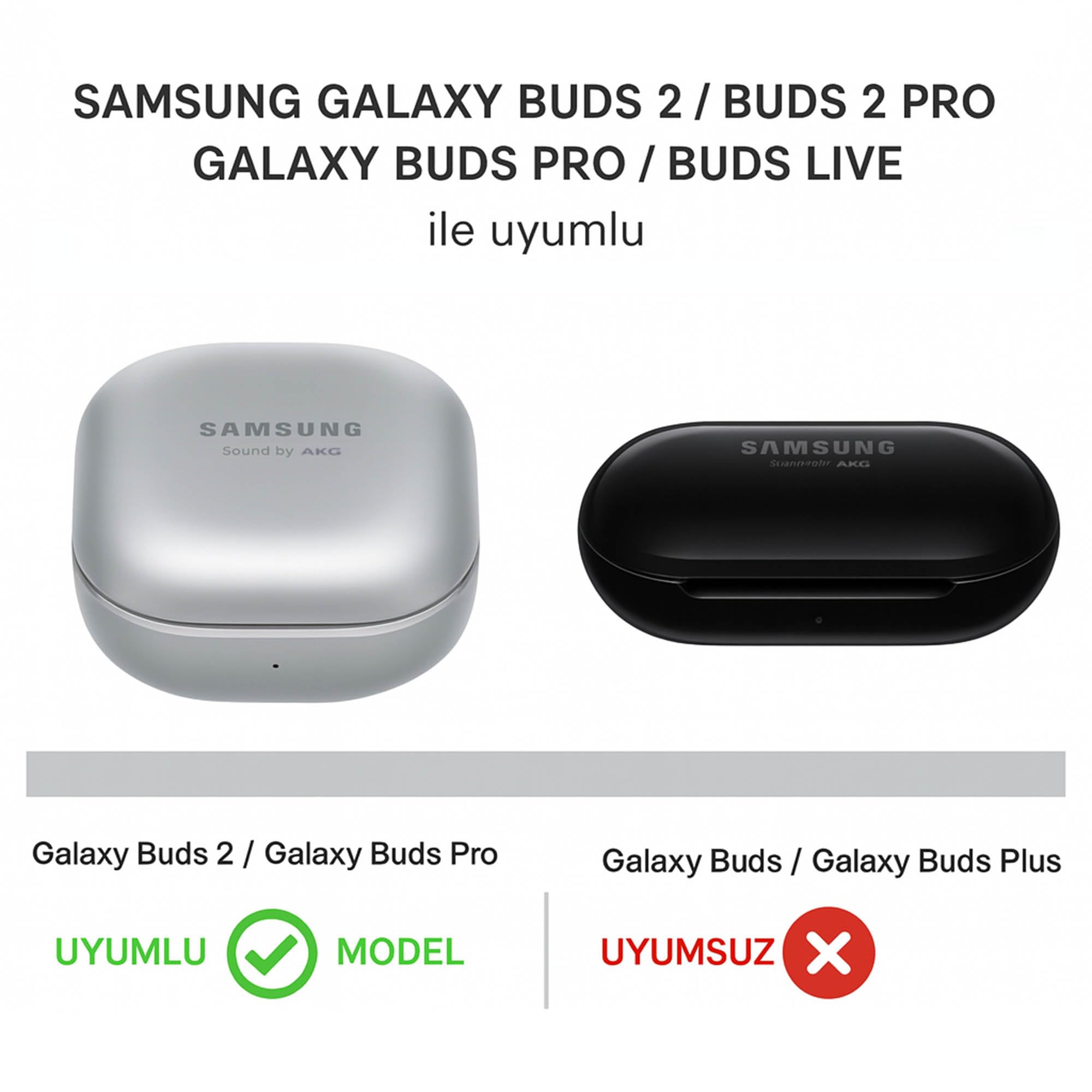 Samsung Galaxy Buds 2 ile uyumlu Kılıf - Bej Kalpli Kapak - Anahtarlıklı, Parlak Şık Koruma