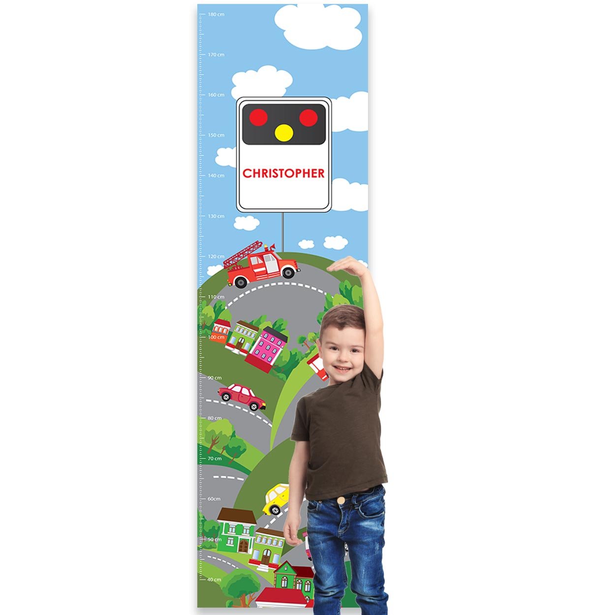 Paper Themes Personalised Childrens Height Chart for Kids Nursery Wall, or Bedroom - Ready Steady Go — image 1