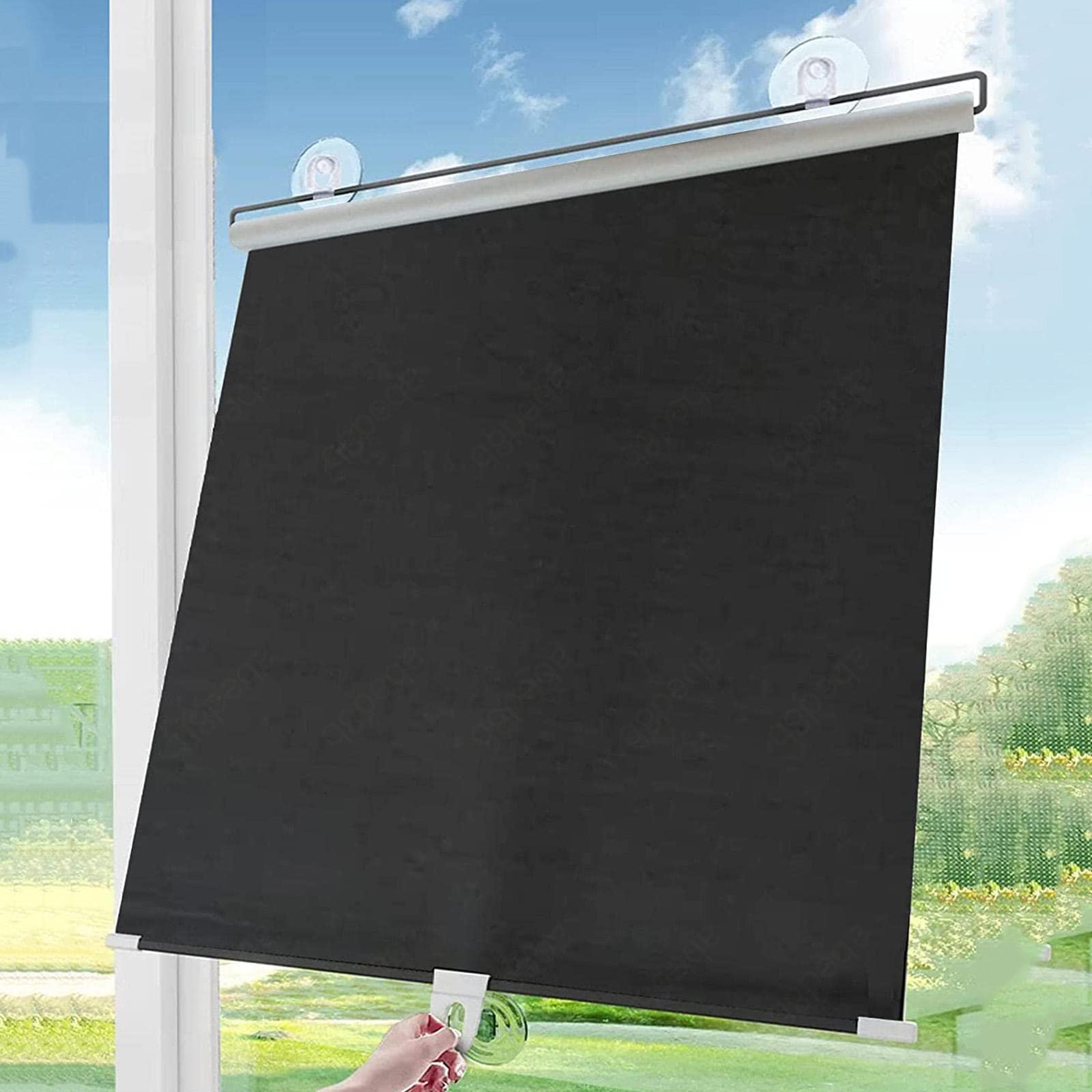 DECAKE Roller Blinds with Suction Cups, Sunscreen Blackout Windows Shades, Retractable Sunshade Roll Up Blinds, Thermal Insulated Curtains, Temporary No Drilling,Black-45×125cm(17.7 * 49.2in)