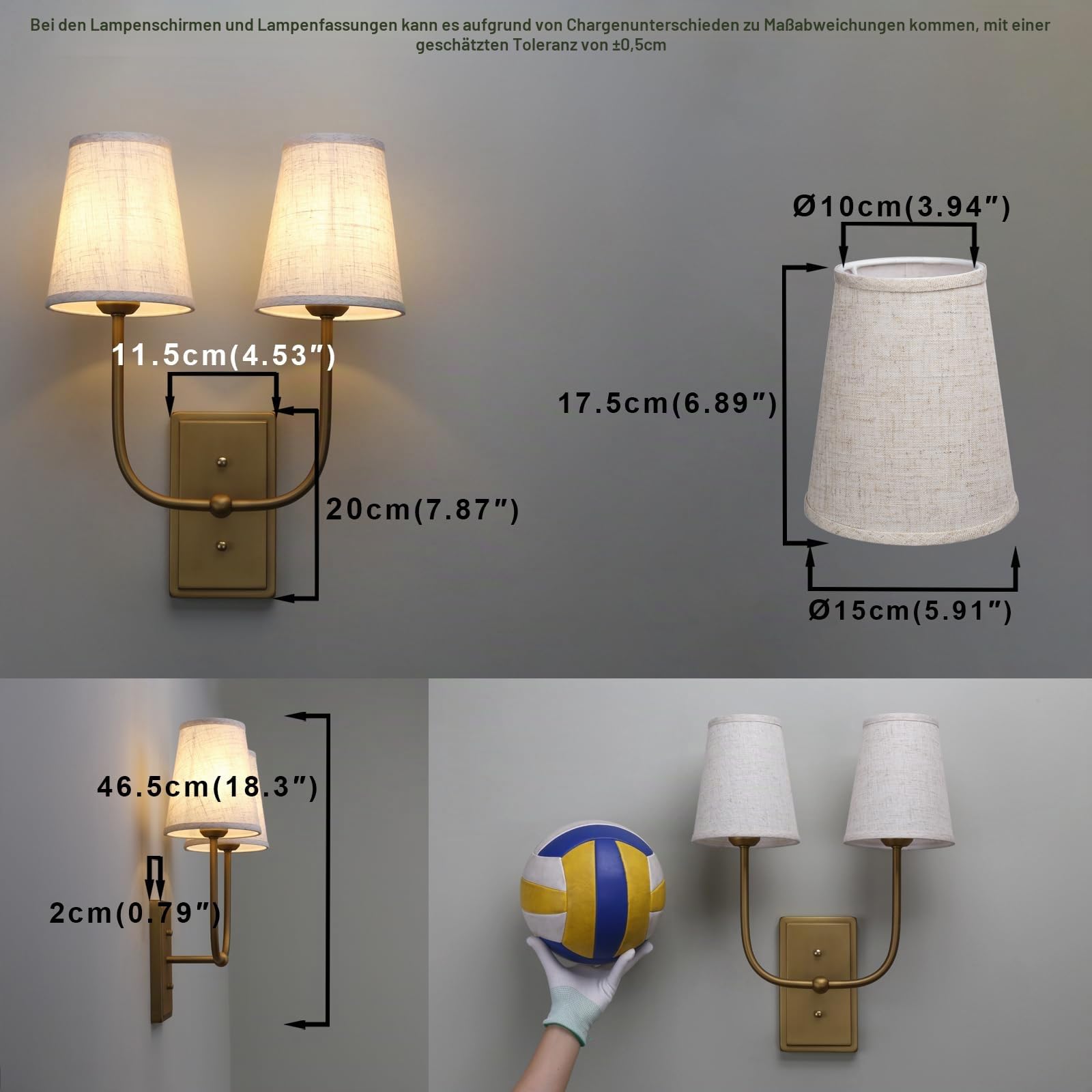 Yosoan 2 Flaming Wandlampe Stoffschirme Wandleuchte Lampe Moderne Kreative Wandleuchte mit E27 für Spiegel, Wohnzimmer, Schlafzimmer,Küche und Treppe (Leinen Stoffschirme)
