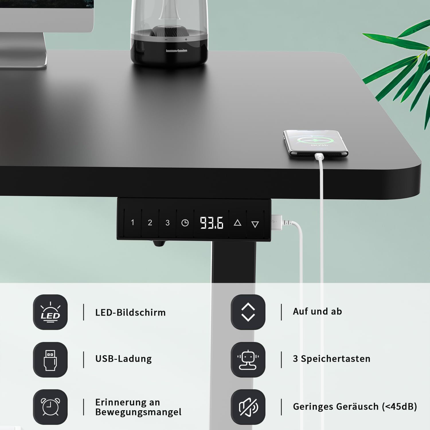 Devoko Höhenverstellbarer Schreibtisch 140x70 cm, 3 Memory-Handsteuerung mit USB-A, Elektrischer Schreibtisch Höhenverstellbar mit 18 MM Tischplatte, Sitz-Stehpult für Büro Homeoffice, Schwarz