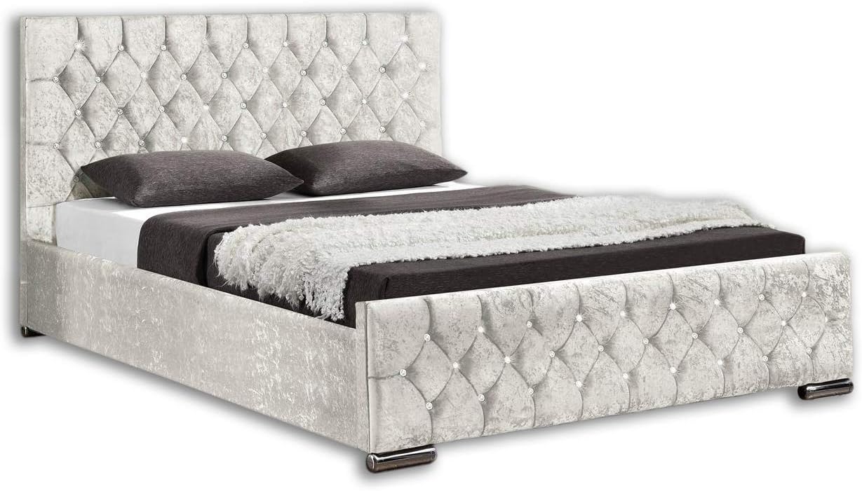 Unmatchable Ottoman Storage Diamond Design Upholstered Bed Frame in Velvet or Chenille available in Double or King Size (Super King, Oyster Velvet)
